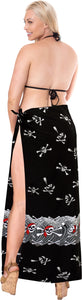 LA LEELA Women Pirate Skulls Skeleton Swimwear Pareo Sarong Bikini Coverups Tie One Size Pirate Black_E425
