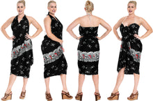 Load image into Gallery viewer, LA LEELA Women Pirate Skulls Skeleton Swimwear Pareo Sarong Bikini Coverups Tie One Size Pirate Black_E425