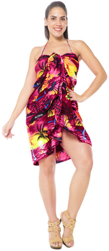 LA LEELA Women's Pareo Canga Sarong Skirt Swimwear Cover Up One Size Pink_E416