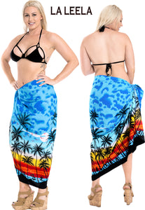 LA LEELA Women's Beach Cover Up Bikini Sarong Swimsuit Wrap One Size Blue_E408