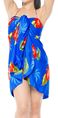LA LEELA Women Boho Sarong Bikini Cover Ups Beach Wrap Towel One Size Blue_E384