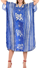 Load image into Gallery viewer, la-leela-cotton-batik-womens-kaftan-kimono-summer-beachwear-cover-up-dress-Blue
