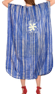 LA LEELA Cotton Batik Printed Women's Kaftan Kimono Summer Beachwear Cover up Dress  Blue_D322
