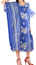 Load image into Gallery viewer, LA LEELA Cotton Batik Printed Women&#39;s Kaftan Kimono Summer Beachwear Cover up Dress  Blue_D322