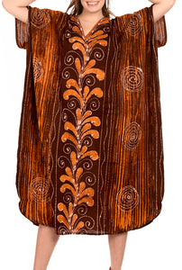 la-leela-cotton-batik-womens-kaftan-kimono-summer-beachwear-cover-up-dress-Brown