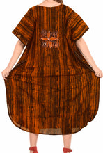 Load image into Gallery viewer, LA LEELA Cotton Batik Printed Women&#39;s Kaftan Kimono Summer Beachwear Cover up Dress  Brown_D315