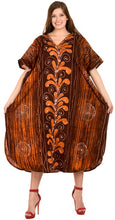 Load image into Gallery viewer, LA LEELA Cotton Batik Printed Women&#39;s Kaftan Kimono Summer Beachwear Cover up Dress  Brown_D315