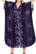 Load image into Gallery viewer, la-leela-cotton-batik-womens-kaftan-kimono-summer-beachwear-cover-up-dress-Purple