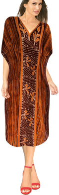 la-leela-100-cotton-batik-womens-kaftan-kimono-summer-beachwear-cover-up-dress-OSFM 14-18W [L- 2X]-Brown_D277