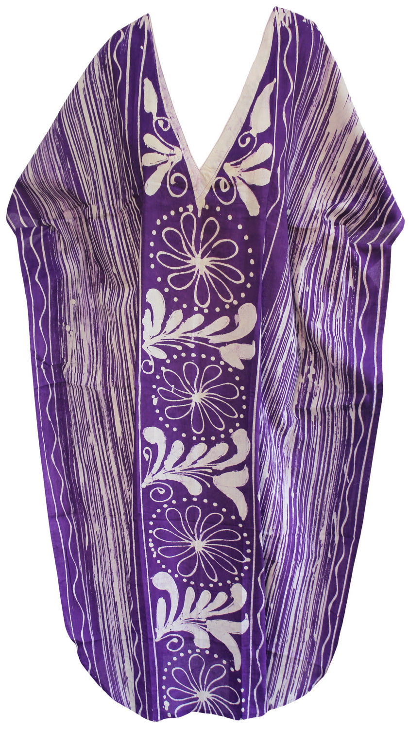 la-leela-100%-cotton-batik-Printed-womens-kaftan-kimono-summer-beachwear-cover-up-dress-Purple