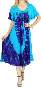 LA LEELA Women's Rayon Embroidered Short Beach Dress OSFM 12-16W[L-1X] Blue_X563