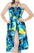 Load image into Gallery viewer, la-leela-evening-beach-swimwear-soft-printed-casual-tube-dress-women-swimsuit-teal-blue-895-one-size