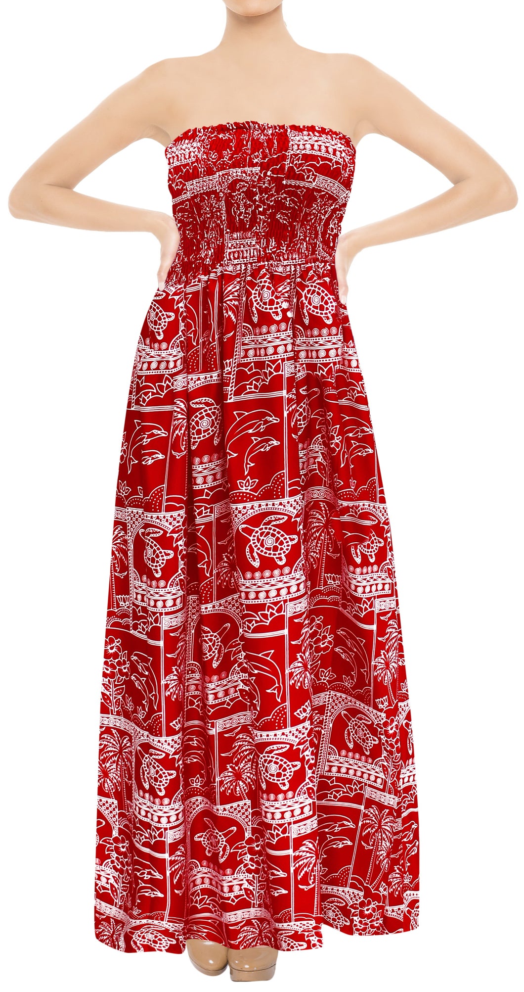 LA LEELA Long Maxi Halter Neck Tube Dress For Women With Turtle And Dolphin Print All Over Casual And Chic Homewear Summerdress