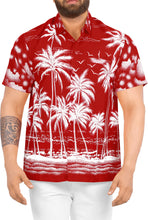 Load image into Gallery viewer, LA LEELA Men Casual Friday Beach hawaiian Shirt for Aloha Tropical Beach front Short sleeve Red