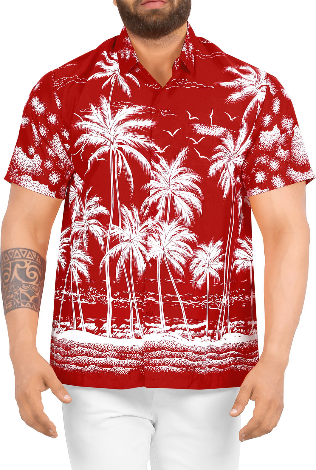 LA LEELA Men Casual Friday Beach hawaiian Shirt for Aloha Tropical Beach front Short sleeve Red