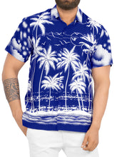 Load image into Gallery viewer, LA LEELA Men Regular Beach Casual hawaiian Shirt for Aloha Tropical Beach front Short sleeve Palm Tree Printed Blue P00012
