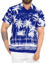 Load image into Gallery viewer, LA LEELA Men Regular Beach Casual hawaiian Shirt for Aloha Tropical Beach front Short sleeve Palm Tree Printed Blue