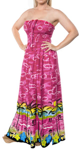 LA LEELA Long Maxi Palm Tree Beach Print Tube Dress For Women Tropical Theme Party Cruise Vacation Outfit Women