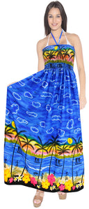 LA LEELA Long Maxi Palm Tree Beach Print Tube Dress For Women Tropical Theme Party Cruise Vacation Outfit Women