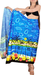 LA LEELA Women's Trendy Hawaiian Print Long Pareo Sarong Bikini Wrap Beachwear Cover up