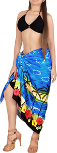 LA LEELA Women's Trendy Hawaiian Print Long Pareo Sarong Bikini Wrap Beachwear Cover up