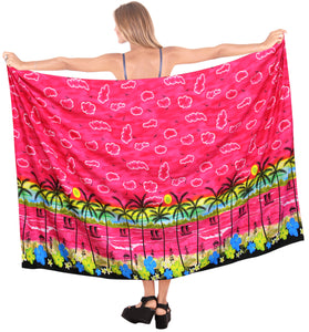 LA LEELA Women's Trendy Hawaiian Print Long Pareo Sarong Bikini Wrap Beachwear Cover up