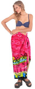 LA LEELA Women's Trendy Hawaiian Print Long Pareo Sarong Bikini Wrap Beachwear Cover up