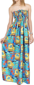 LA LEELA Long Maxi Hawaiian Halter Neck Tube Dress For Women With Sea Creatures And Floral Print All Over Everyday Casual Wear