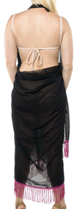 La Leela Women's Hawaiian Bikini Beach Wrap Sheer Sarong Swimming Bathing suit Beachwear Swim Dress Pareo Cover up Long 78"X42"  Black 136421
