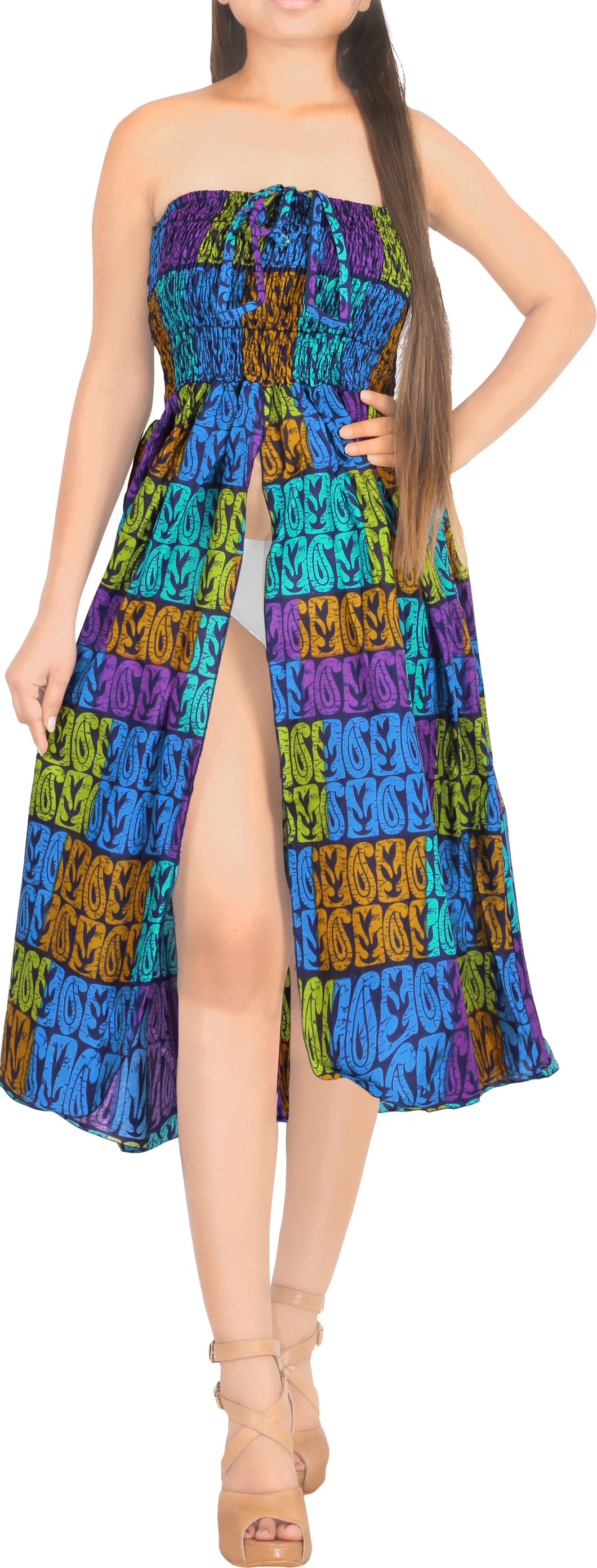 LA LEELA Chic Colorful And Printed Halter Neck Tube Dress For Women Dress Swimwear Swimsuit Coverup
