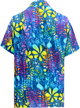 Load image into Gallery viewer, LA LEELA Shirt Casual Button Down Short Sleeve Beach Floral Printed Shirt Men Pocket HD Blue