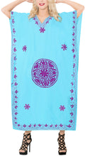 Cargar imagen en el visor de la galería, Women&#39;s Long Beach Designer Rayon Swimwear Swimsuit Cover up Caftan Turquoise Blue Violet Embroidery TOP 136730