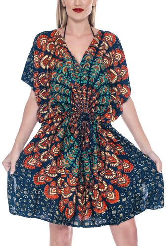 la-leela-bikni-swimwear-soft-fabric-printed-beachwear-loose-cover-up-OSFM 14-24W [L- 3X]-Navy Blue_T733