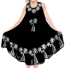 Load image into Gallery viewer, la-leela-casual-dress-beach-cover-up-rayon-batik-aloha-beach-women-top-floral-black-525-plus-size