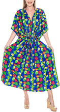 Load image into Gallery viewer, la-leela-lounge-caftan-likre-printed-womens-beach-night-sleep-maternity-cover-up-dress-casual-hawaiian-2018-swimwear-blue