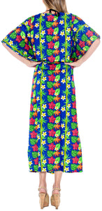 LA LEELA Lounge Caftan Likre Printed Beach Night Sleep Maternity Cover up Dress Casual Swimwear Kaftan Floral printed Blue