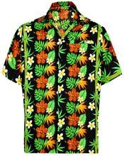 Load image into Gallery viewer, la-leela-mens-regular-size-pocket-beach-hawaiian-shirt-for-aloha-tropical-beach-front-pocket-short-sleeve-black