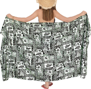 LA LEELA Women's Printed Fashionable Stylish Pareo Sarong Beachwear Wrap Swimsuit BIkini Cover up
