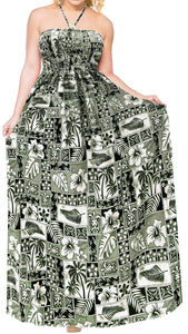 LA LEELA Long Maxi Tube Dress With Palm Tree And Leaves Print All Over Halter Neck Boho Casual Everyday Chic Outfit Female
