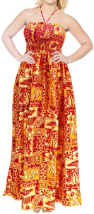 LA LEELA Long Maxi Tube Dress With Palm Tree And Leaves Print All Over Halter Neck Boho Casual Everyday Chic Outfit Female