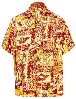 LA LEELA Men's Hawaiian Shirt – Tropical Turtle Print, Short Sleeve, Casual Beach Shirt