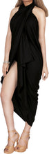 Load image into Gallery viewer, LA LEELA Women&#39;s Black Rayon Plain Sarong Bikini Swimwear Beach Cover up
