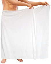 Load image into Gallery viewer, LA-LEELA-Men-Swimsuit-Cover-Up-Beach-Sarong-Wrap-Tribal-Lungi-One-Size-White_Q22