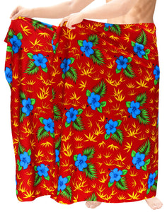 LA LEELA Men's Wrap Beach Swimwear Cover Up Pareo Tie Sarong 72"x42" Red P973 137191