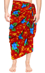 LA LEELA Men's Wrap Beach Swimwear Cover Up Pareo Tie Sarong 72"x42" Red P973 137191