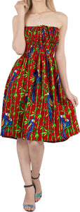 LA LEELA Hawaiian Forest Print Tube Dress Beachwear Palm Tree Floral Print For Women Female Skirt Swimsuit Coverup
