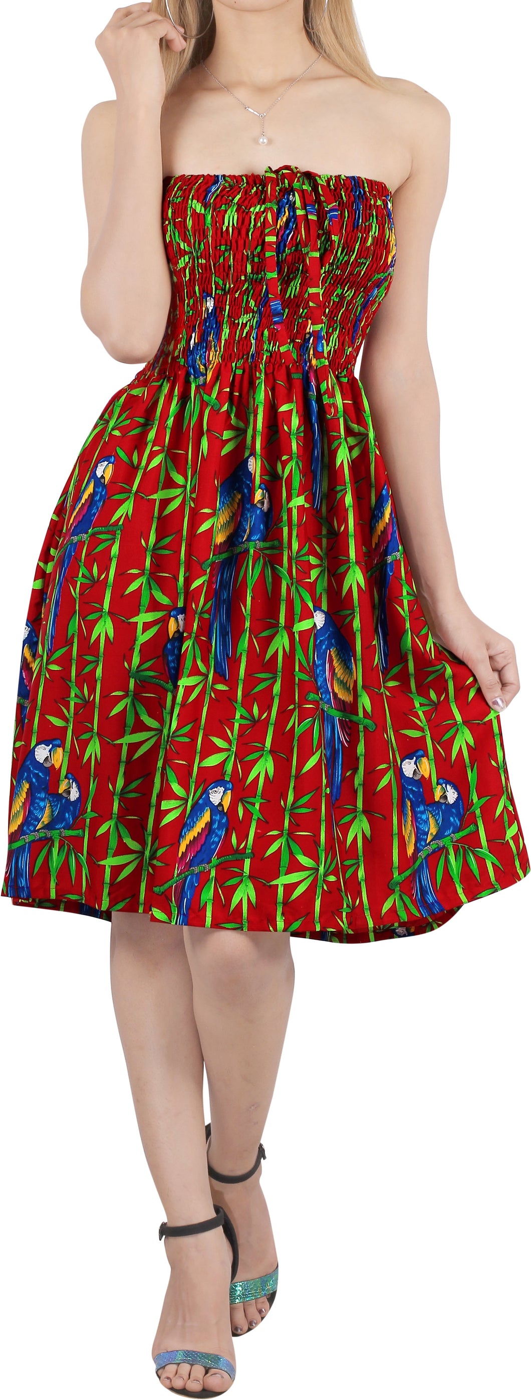 LA LEELA Hawaiian Forest Print Tube Dress Beachwear Palm Tree Floral Print For Women Female Skirt Swimsuit Coverup