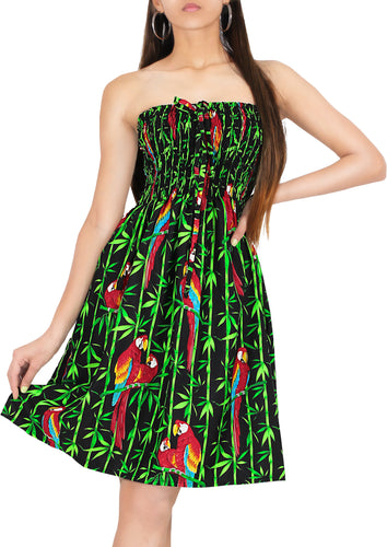 LA LEELA Hawaiian Forest Print Tube Dress Beachwear Palm Tree Floral Print For Women Female Skirt Swimsuit Coverup