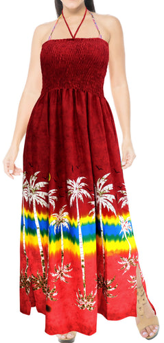 LA LEELA Women's Clubwear Tube Top Maxi Evening Dress L-XL Cherry-AB208