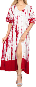 Women's Casual Beachwear Tie Dye Loose Bikini Swimwear Cover up Caftan Dress red